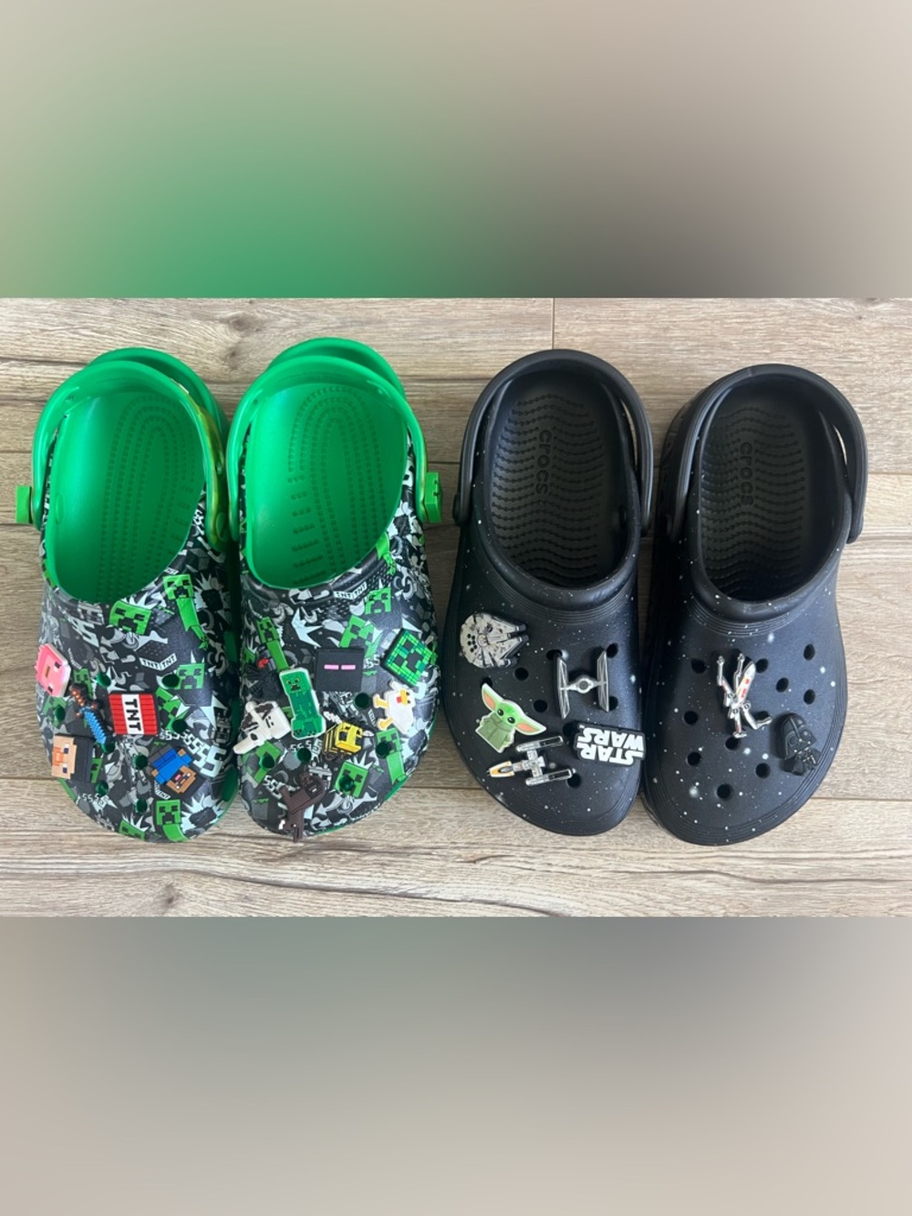 CROCS Kids Black & Green Graphic Clog Sandals with Character Charmsl